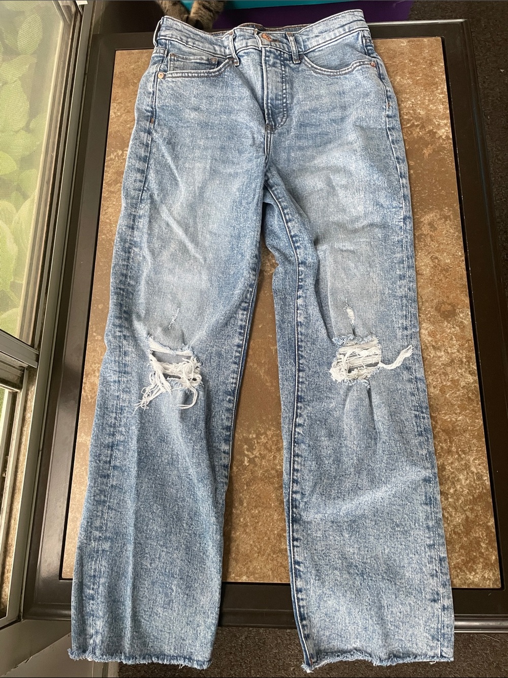 Express Light Blue Distressed Straight Ankle High Rise Jeans 4R